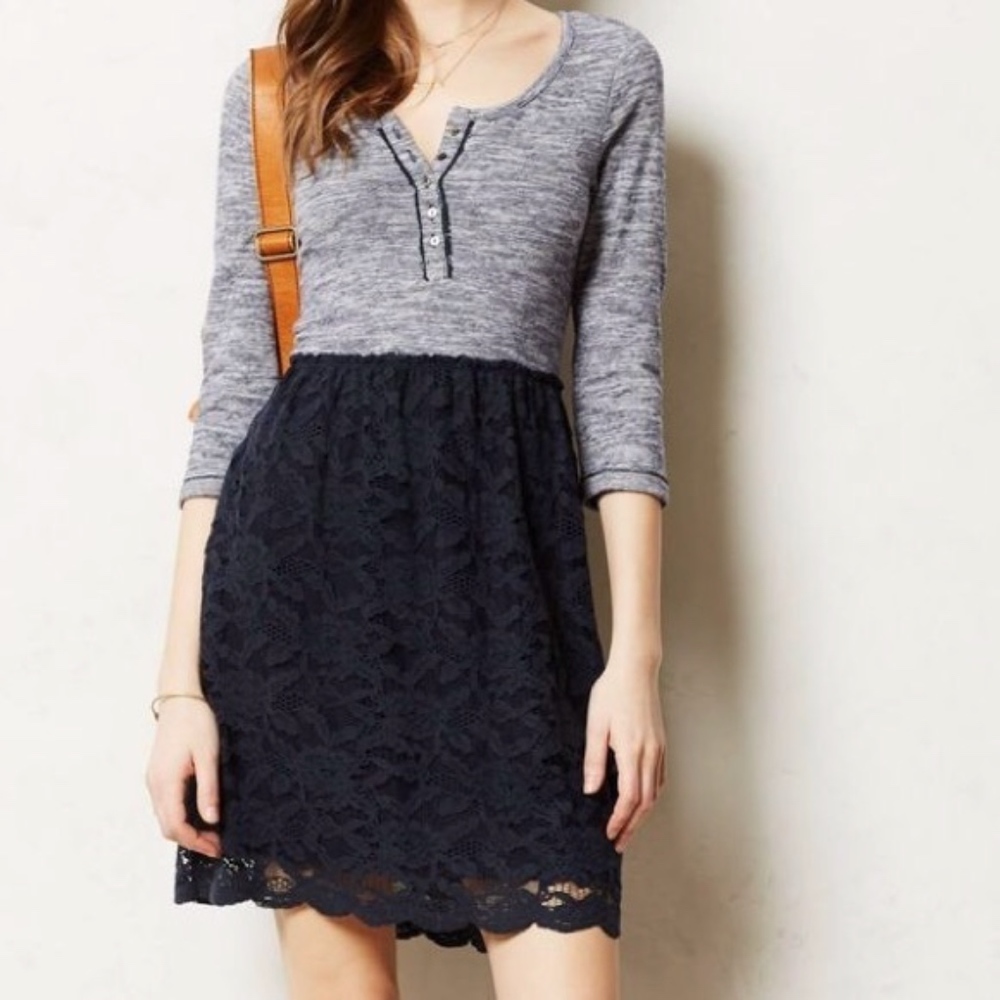 Anthropologie Lilka Striped Henley Lace Dress